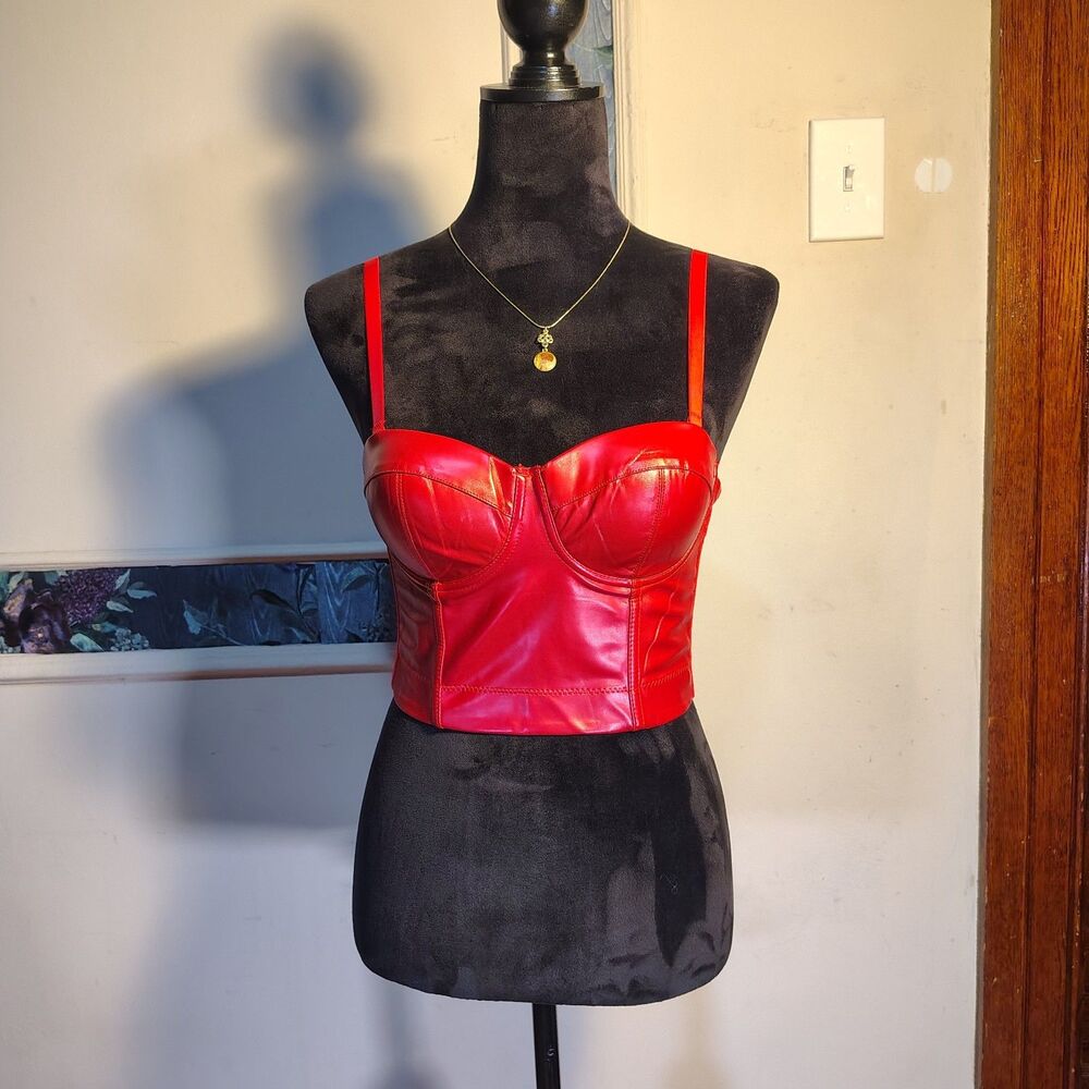 Sexy Red Bustier Goth Cropped Punk Underwrite Spaghetti Strap Top